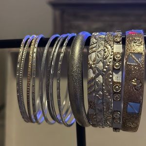 13 bangle silver and gold bangle bracelets.